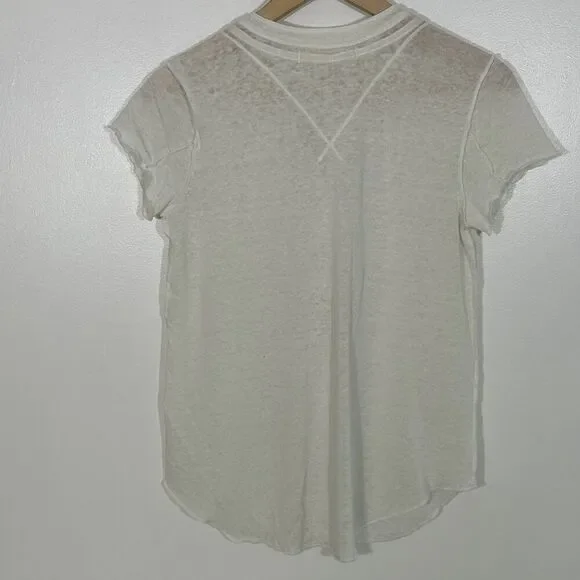 Free People What's Good Henley Top Size Medium Short Sleeve Tee Cotton Linen - Picture 10 of 11